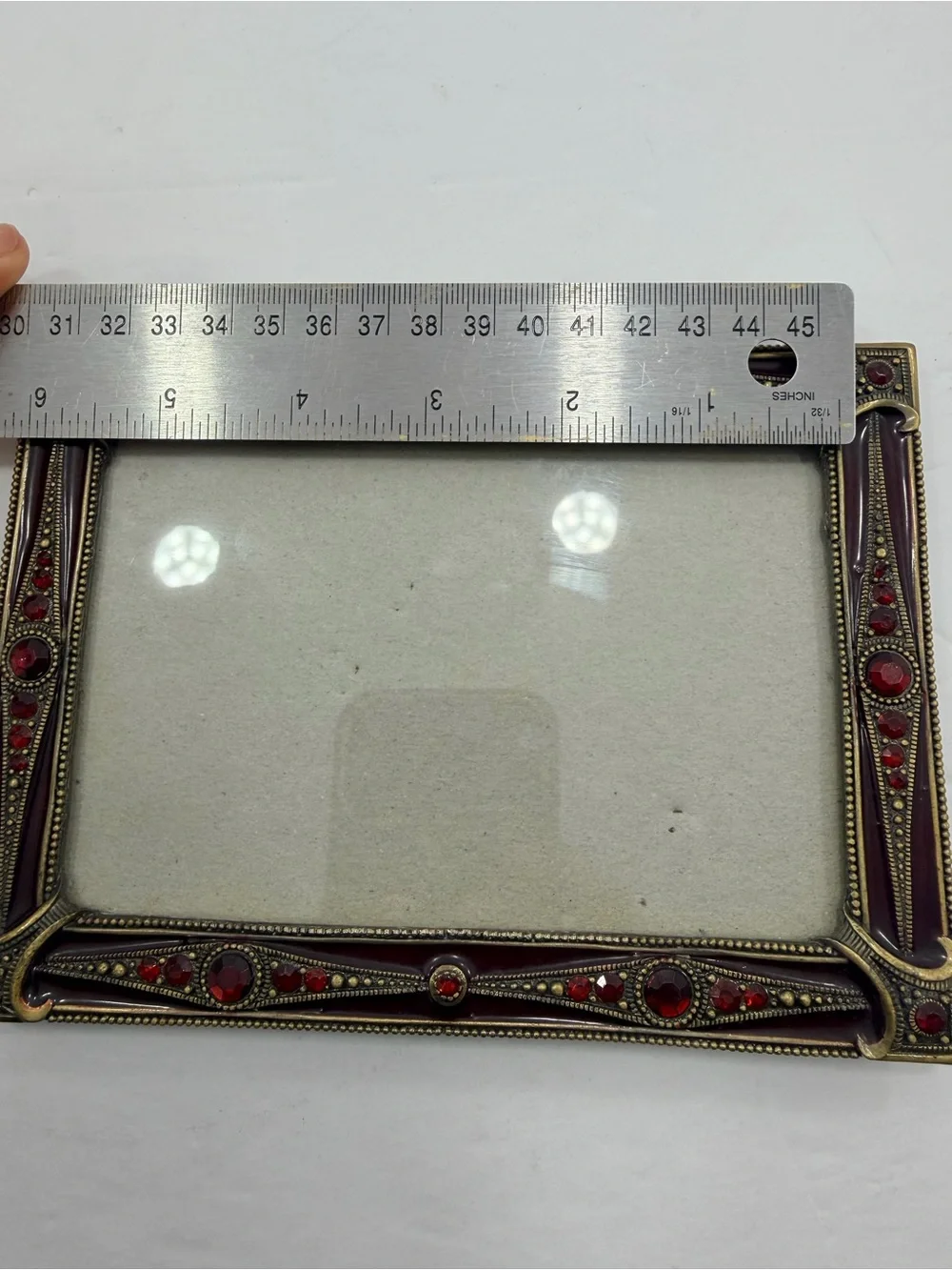 Vintage SK Jeweled 3.5x5.5 Frame Ruby Red Rhinestone Enamel Victorian Whimsigoth